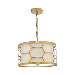 Luminaire Center Suspension Epstein Verre givré blanc,Feuille d'or 3 ampoules 26cm