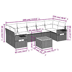 vidaXL Salon de jardin 8 pcs avec coussins noir résine tressée pas cher