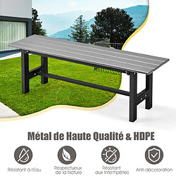 Helloshop26 Banc de jardin HDPE pour 2 personnes charge 300 kg banquette extérieur avec cadre en métal et couvre-pied de protection gris 20_0005573