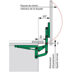 Acheter Ferrure extensible pour porte relevable - Largeur intérieure réglable de : 561 à 870 - Poids du vantail : Maxi 5kg - Pour caisson de largeur : 600 à 900 - KESSEBOHMER