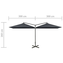 Helloshop26 Parasol double avec mât en acier 600 x 300 cm anthracite 02_0008424 pas cher