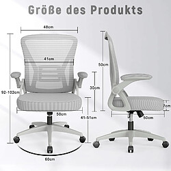 Chaises de bureau pour le bureau à domicile - avec accoudoirs rabattables à 90 ° et support lombaire - Chaises de bureau ergonomiques Rattantree pour la maison - Réglable en hauteur - Mobilier de bureau à domicile GRIS