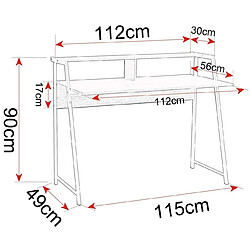 Helloshop26 Bureau adulte table de travail avec étagère 112 cm couleur chêne 19_0000540