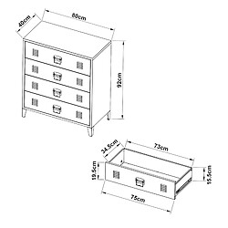 Helloshop26 Commode stylée meuble de rangement pratique métallique avec 4 tiroirs acier 92 x 80 x 40 cm noir 03_0006839