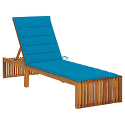 Helloshop26 Transat chaise longue bain de soleil lit de jardin terrasse meuble d'extérieur avec coussin bois d'acacia solide 02_0012351