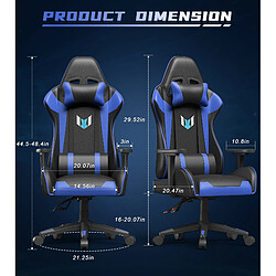 Fauteuil de Bureau Ergonomique - BIGZZIA Siège Gamer avec appui-tête et oreiller lombaires - Inclinable 90 °-155 ° - Noir et Bleu