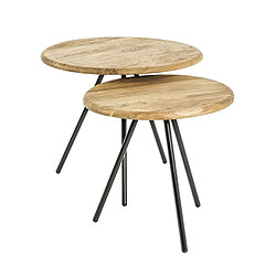 Pegane Table d'appoint coloris chêne- noir en acier - H 40 x Ø 40 cm