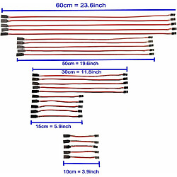 Kit de 25 Câbles d’Extension de Servo - Style JR Mâle à Femelle - 26 AWG - Différentes Longueurs (10cm, 15cm, 30cm, 50cm, 60cm)