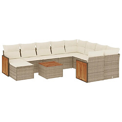 Maison Chic Salon de jardin 11 pcs avec coussins | Ensemble de Table et chaises | Mobilier d'Extérieur beige résine tressée -GKD96515