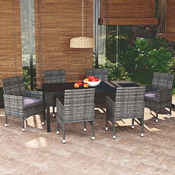 Maison Chic Ensemble à manger d'extérieur 7 pcs avec coussins,Salon de jardin,Mobilier de jardin Résine tressée Gris -GKD318394