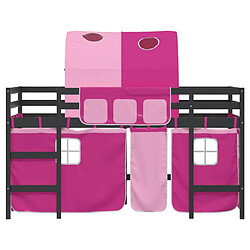 Acheter Vidaxl Lit mezzanine enfants et tunnel rose 90x200cm bois pin massif