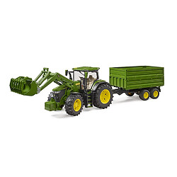 Bruder John Deere 7R avec chargeur avant et remorque avec attelage tandem