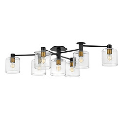 Lumière Plafonnier semi-affleurant à bras multiples noir avec laiton Heritage Matériau : Verre transparent,acier Coloris : Noir avec laiton héritage Coloris de l'abat jour : Transparent Nombre d'ampoules : 7 Type d'ampoule : E27 Puissance max par ampoule (W) : 60