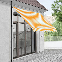 Store Banne Manuel Rétractable pour Terrasse Marquise Soleil de Balcon Auvent Téléscopique Hauteur et Inclinaison Réglable Sans Perçage Acier Polyester 200 x 120 x 200-300 cm Jaune Blanc [pro.tec]