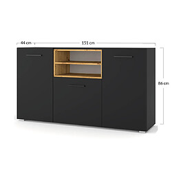 Bestmobilier Leolio - buffet bas - noir et bois - 151 cm pas cher