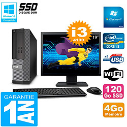 PC DELL 3020 SFF Ecran 19" Core I3-4130 RAM 4Go Disque Dur 120 Go SSD Wifi W7 - Occasion