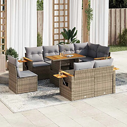 vidaXL Salon de jardin avec coussins 9 pcs beige résine tressée acacia