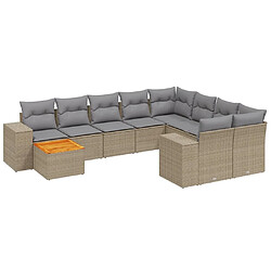 vidaXL Salon de jardin 11 pcs avec coussins beige résine tressée