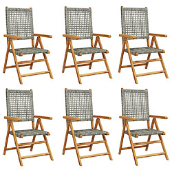 vidaXL Chaises inclinables de jardin lot de 6 gris rotin bois massif