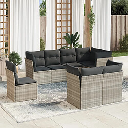 vidaXL Salon de jardin 8 pcs avec coussins gris clair résine tressée