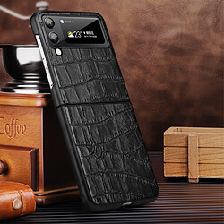 Coque en TPU + cuir véritable texture crocodile, anti-rayures noir pour votre Samsung Galaxy Z Flip3 5G