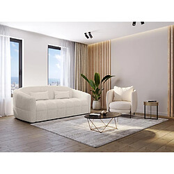 Vente-Unique Canapé 3 places convertible express en tissu bouclette beige - Couchage 140 cm - Matelas 14 cm RETUNA II