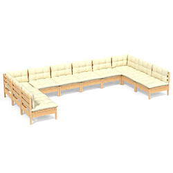 Maison Chic Salon de jardin 10 pcs + coussins - Mobilier/Meubles de jardin - Table et chaises d'extérieur crème Bois de pin massif -MN44611