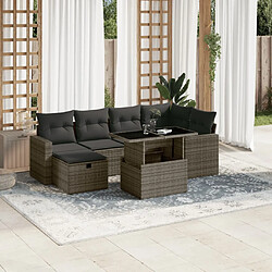 vidaXL Salon de jardin avec coussins 7 pcs gris résine tressée