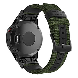 Bracelet en cuir véritable en toile vert armé pour votre Garmin Fenix 5 Plus