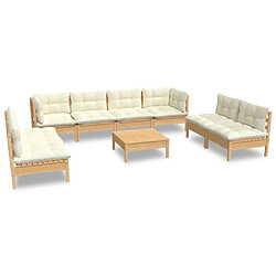 Maison Chic Salon de jardin 9 pcs + coussins - Mobilier/Meubles de jardin - Table et chaises d'extérieur crème bois de pin massif -MN63602