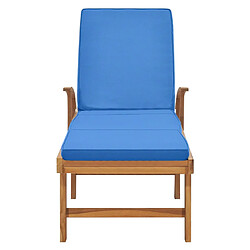 Acheter Helloshop26 Transat chaise longue bain de soleil lit de jardin terrasse meuble d'extérieur avec coussin bois de teck solide bleu 02_0012428