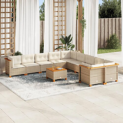 vidaXL Salon de jardin 11 pcs avec coussins beige résine tressée