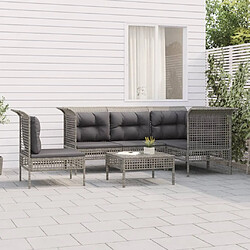 vidaXL Salon de jardin 6 pcs avec coussins Gris Résine tressée