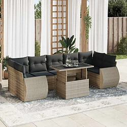 vidaXL Salon de jardin 8 pcs avec coussins gris clair résine tressée