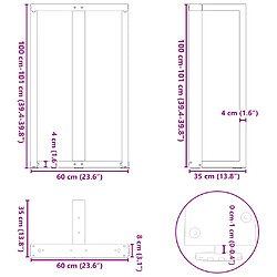 vidaXL Pieds de table de bar forme de T 2 pcs noir 60x35x(101-102) cm pas cher