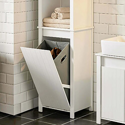 SoBuy BZR102-W Meuble Colonne de Salle de Bain, Armoire Haute, Colonne de Rangement, 3 Étagères, 1 Panier à Linge Amovible pas cher