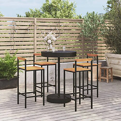 vidaXL Ensemble de bar jardin 5 pcs noir poly rotin/bois massif acacia