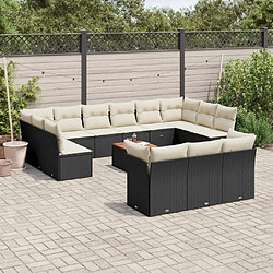 vidaXL Salon de jardin avec coussins 14 pcs noir résine tressée