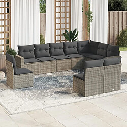 Maison Chic Salon de jardin avec coussins 10 pcs | Ensemble de Table et chaises | Mobilier d'Extérieur gris résine tressée -GKD89259