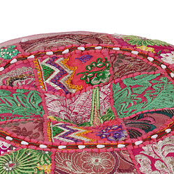 vidaXL Pouf rond en coton en patchwork fait à la main 40 x 20 cm Rose