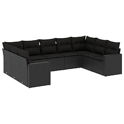 Maison Chic Salon de jardin 9 pcs avec coussins | Ensemble de Table et chaises | Mobilier d'Extérieur noir résine tressée -GKD59656