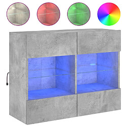 Maison Chic Meuble TV mural, Banc TV avec lumières LED pour salon, Meuble de rangement gris béton 78,5x30x60,5 cm -GKD99216