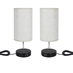 NETTLIFE Lot de 2 Lampes de Table Tactile Lampe de Chevet - USB Noir Vintage Lampe de Table à Intensité Variable E27 avec Fonction de Charge Abat-Jour en Tissu