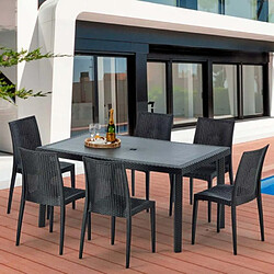 Grand Soleil Table rectangulaire et 6 chaises Poly rotin colorées 150x90cm noir Enjoy, Chaises Modèle: Bistrot Anthracite noir