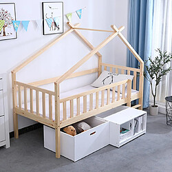 Mes Lit tipi enfant 90x190 cm en bois naturel et rangements blanc