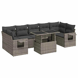 vidaXL Salon de jardin 8 pcs avec coussins gris résine tressée