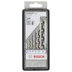 Bosch 2607010529 Coffret de forets à métaux rectifié HSS-G Robust Line pointe de perçage 135° Ø 2/3/4/5/6/8 mm