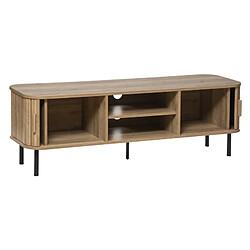 Pegane Meuble TV en bois MDF naturel et acier coloris noir - Longueur 80 x Profondeur 40 x Hauteur 53 cm