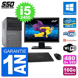 PC Tour Dell 790 MT Ecran 22" Intel i5-2400 RAM 16Go SSD 480Go Windows 10 Wifi - Occasion