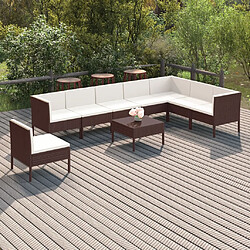 vidaXL Salon de jardin 9 pcs avec coussins résine tressée marron